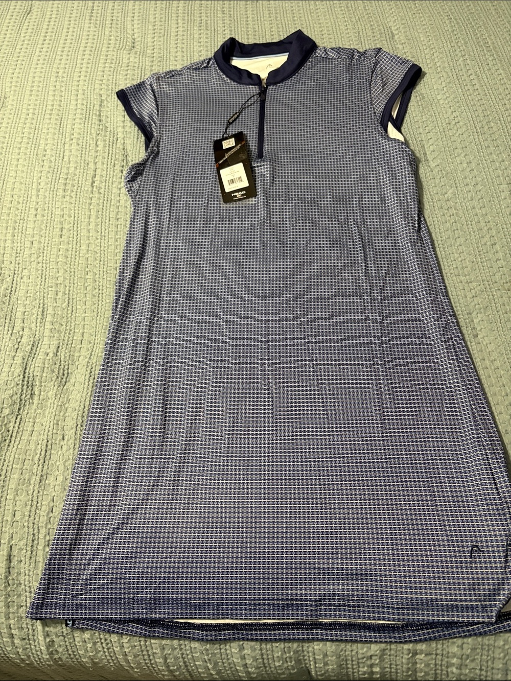 Head Navy and White Micro-Pattern Zip Golf Dress